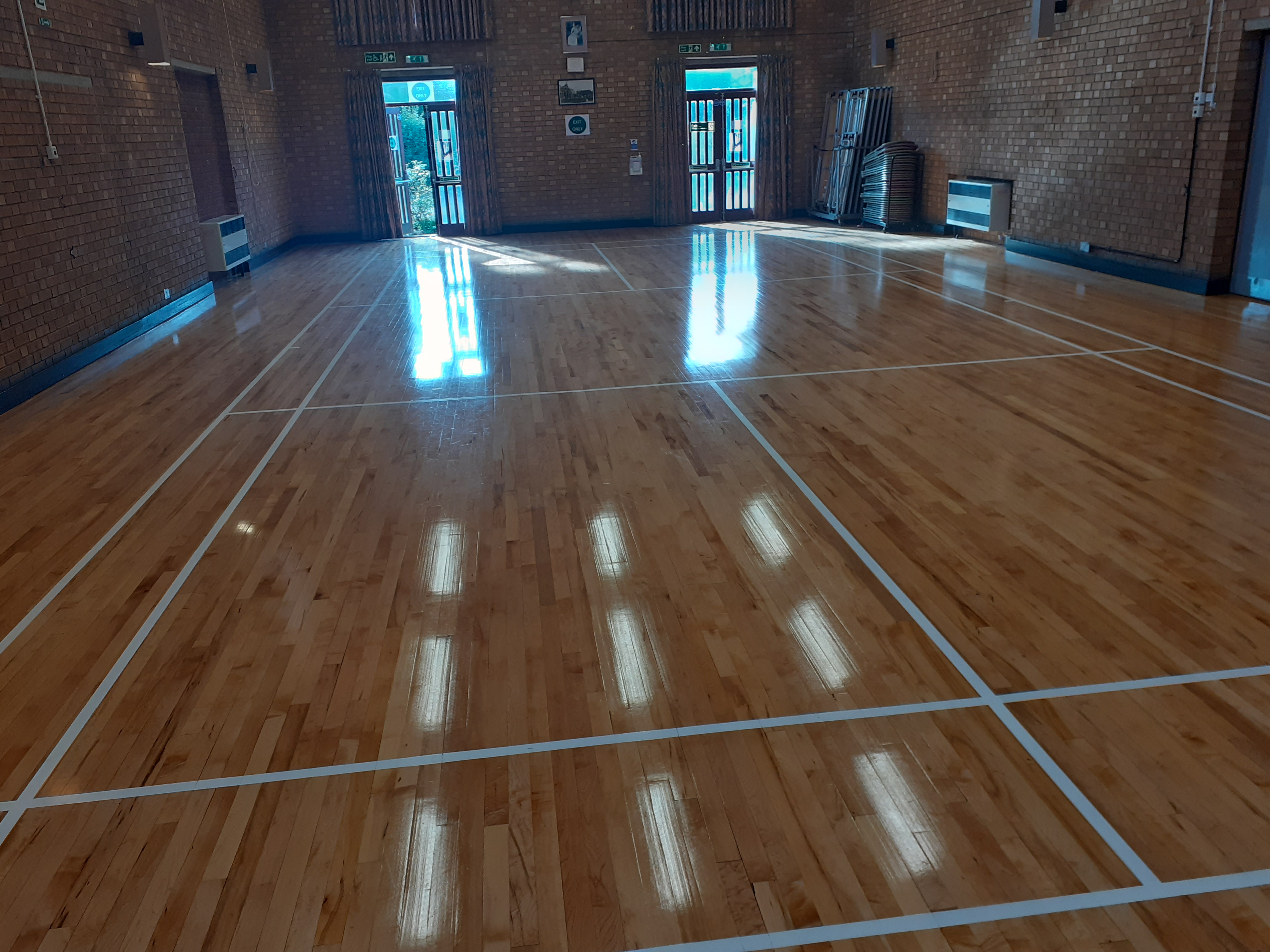 Interior of Shotokan Karate Dojo hall with polished wooden floor